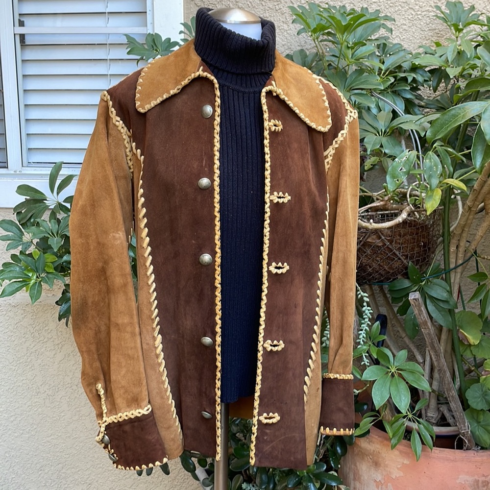 Vintage 60’s multicolored tool made and hand made brushed suede/leather jacket - Picture 4 of 13